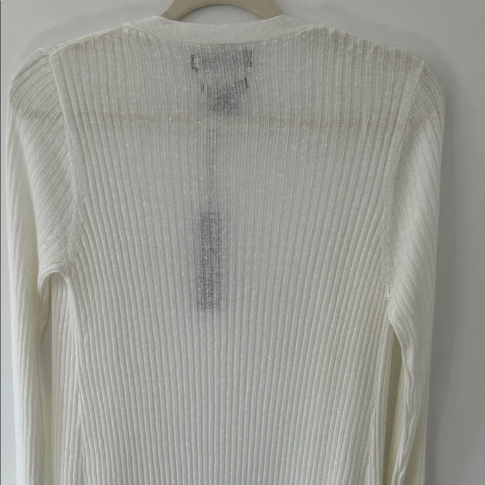 Tahari Sweater Women’s M White Linen Open Front Duster Romantic Feminine - Picture 8 of 16